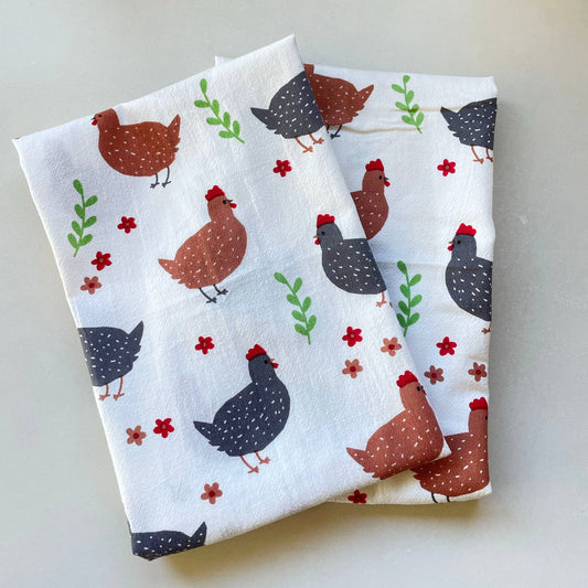 Ink and Fiber Designs - Flour Sack Towel - "Chickens"