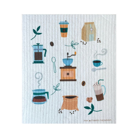 Ink and Fiber Designs - Coffee Collage Swedish Dishcloth -