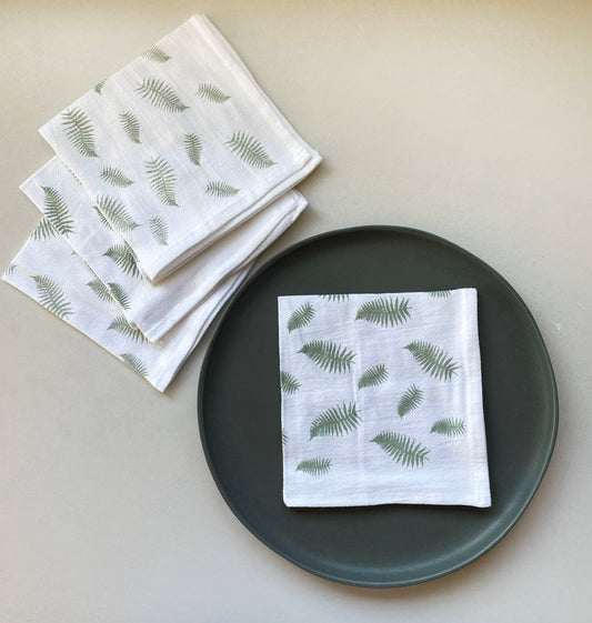 Ink and Fiber Designs - Cotton Cloth Napkins - "Ferns" - 4/set