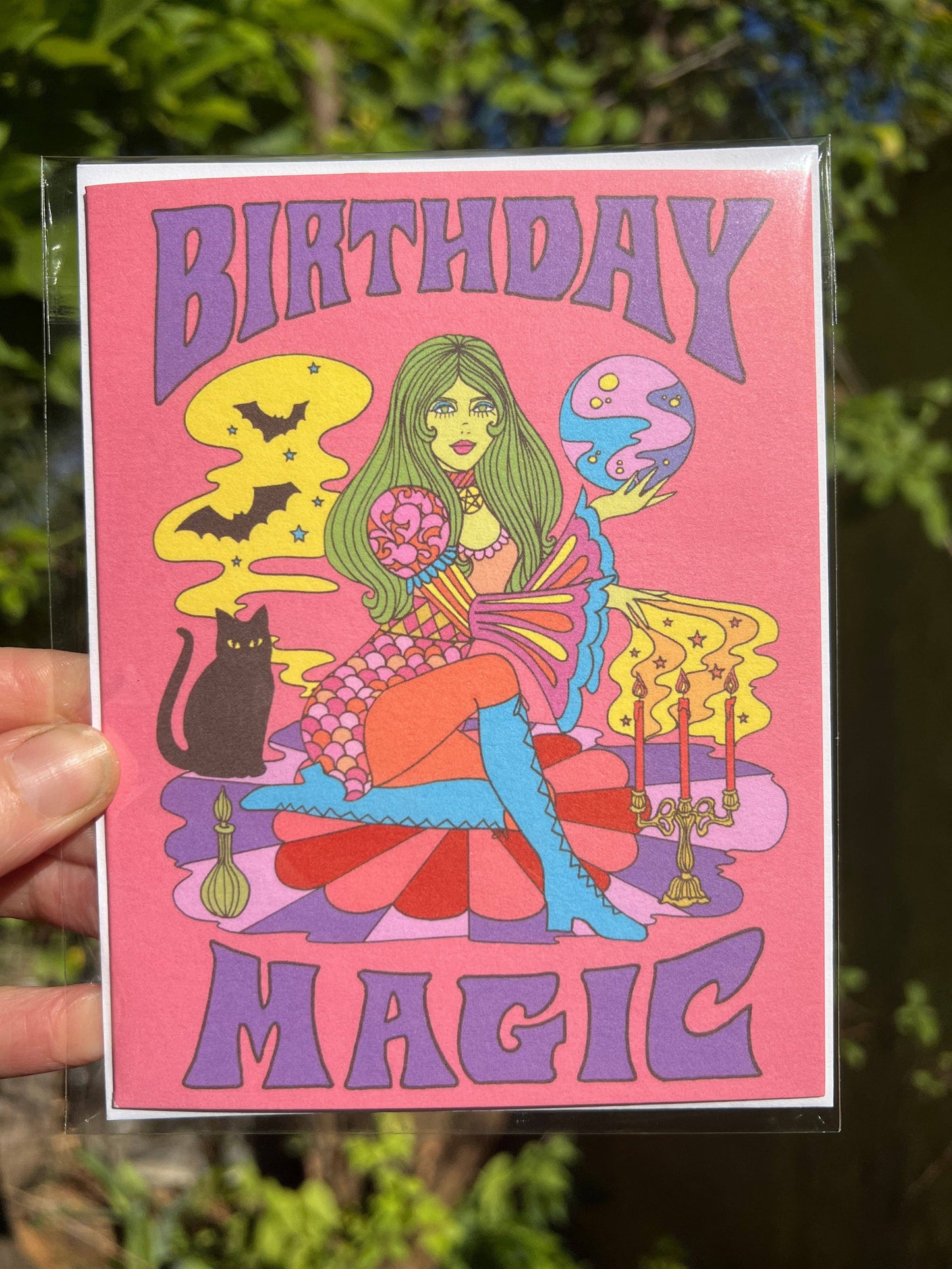 Astral Weekend - Birthday Magic Witch Greeting Card Rosy Pink