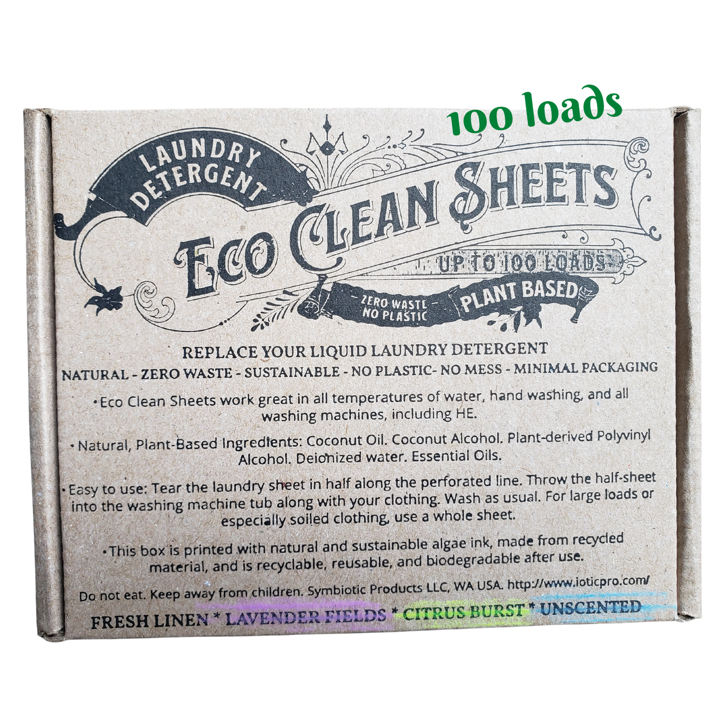 Symbiotic Products - Eco Clean Sheets - Concentrated Laundry Detergent -100 Loads - Citrus Burst