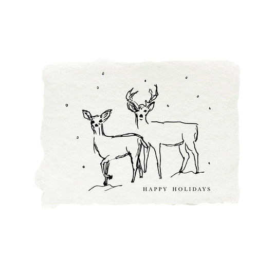 Farmette - Cartes de correspondance Deer in Snow Happy Holidays - ensemble de quatre