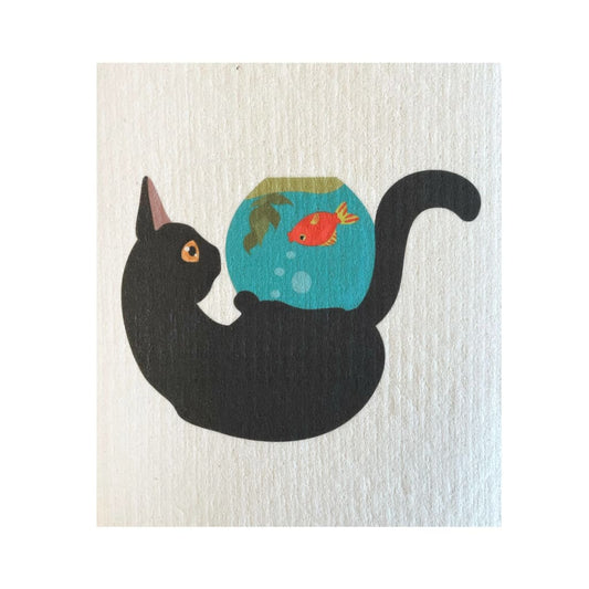 Ink and Fiber Designs - Cat with Fish Bowl Swedish Sponge 