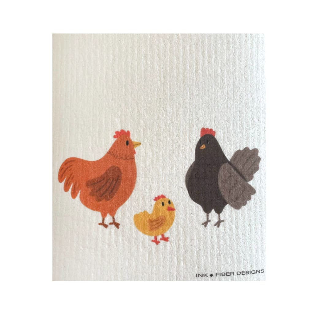 Ink and Fiber Designs - Chicken Family Swedish Dishcloth -
