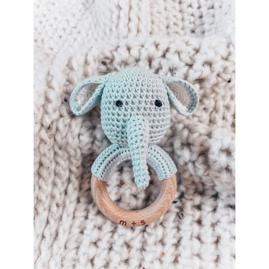 Marlowe and Sage - Elephant Hand Crochet Rattle - Blue - 