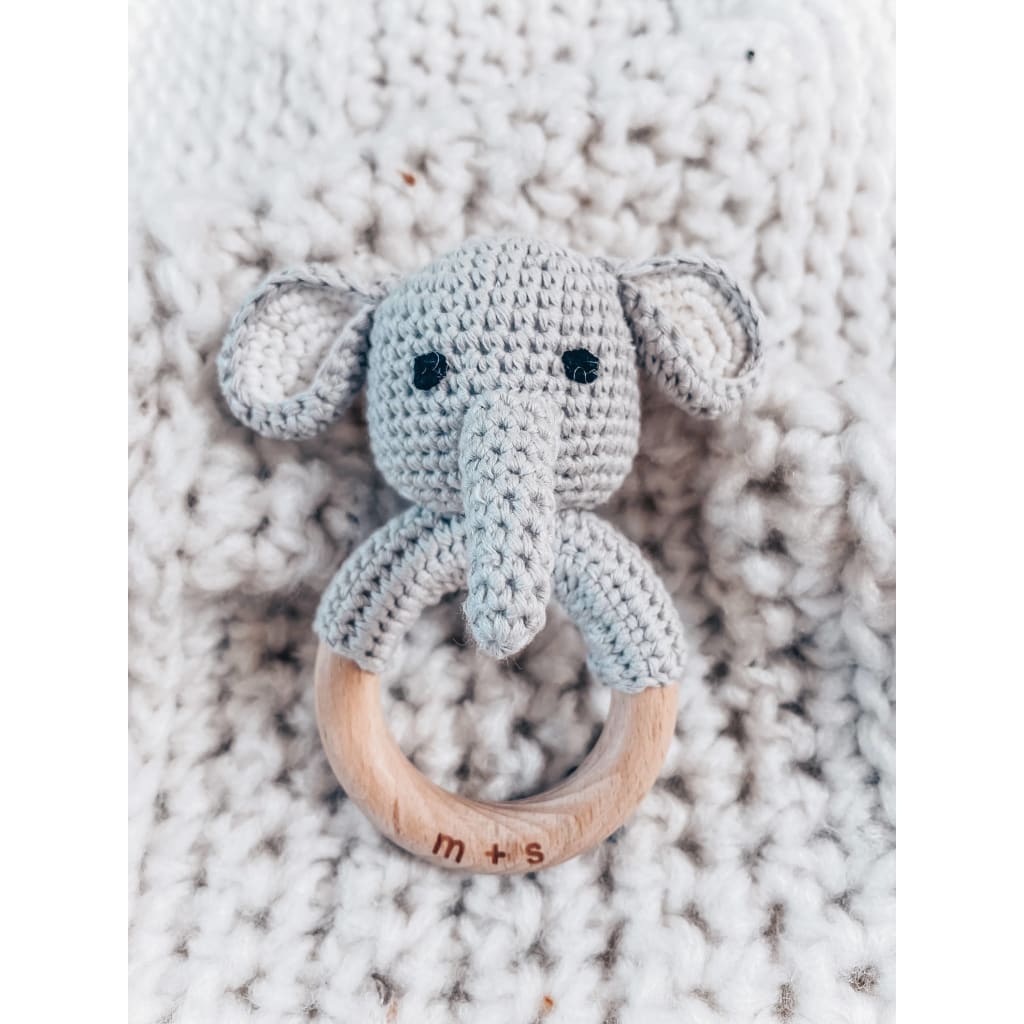 Marlowe and Sage - Elephant Hand Crochet Rattle - Grey - 