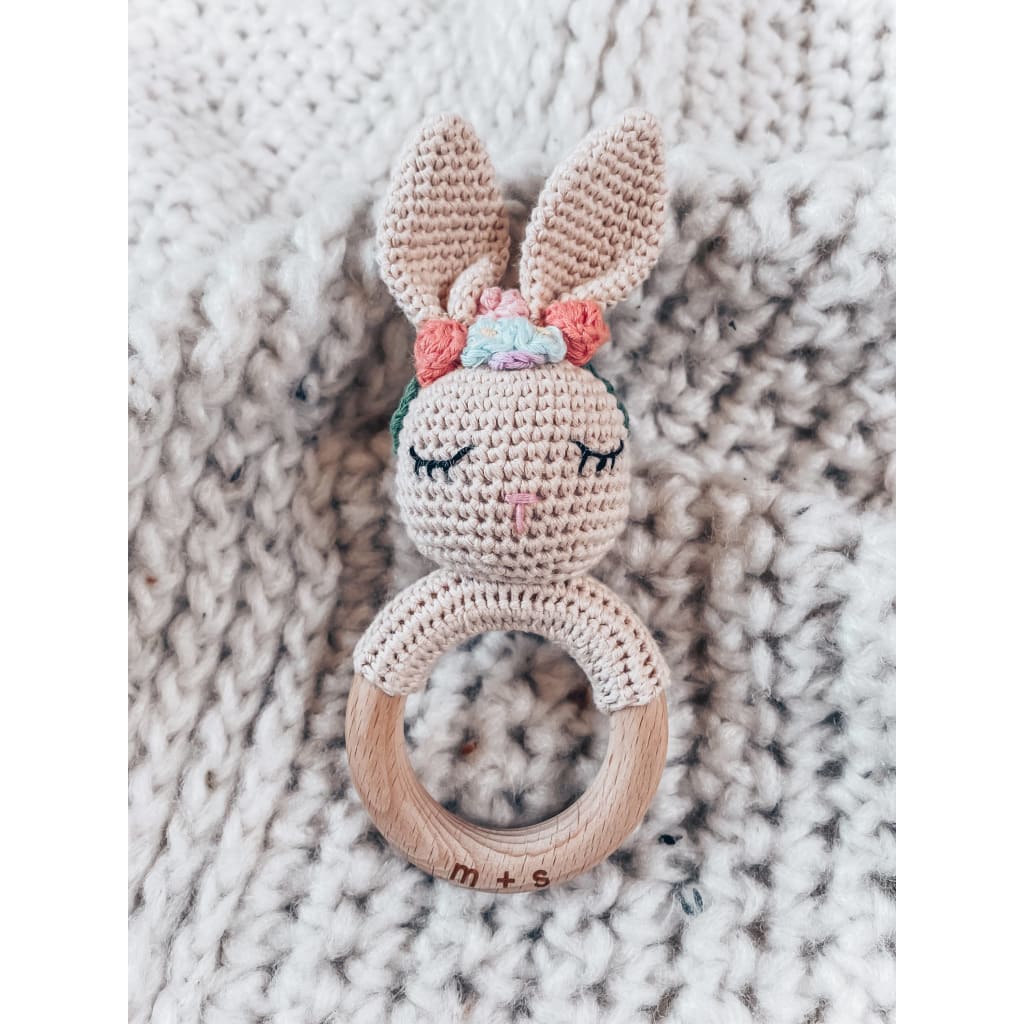 Marlowe and Sage - Floral Bunny Hand Crochet Rattle - Home &