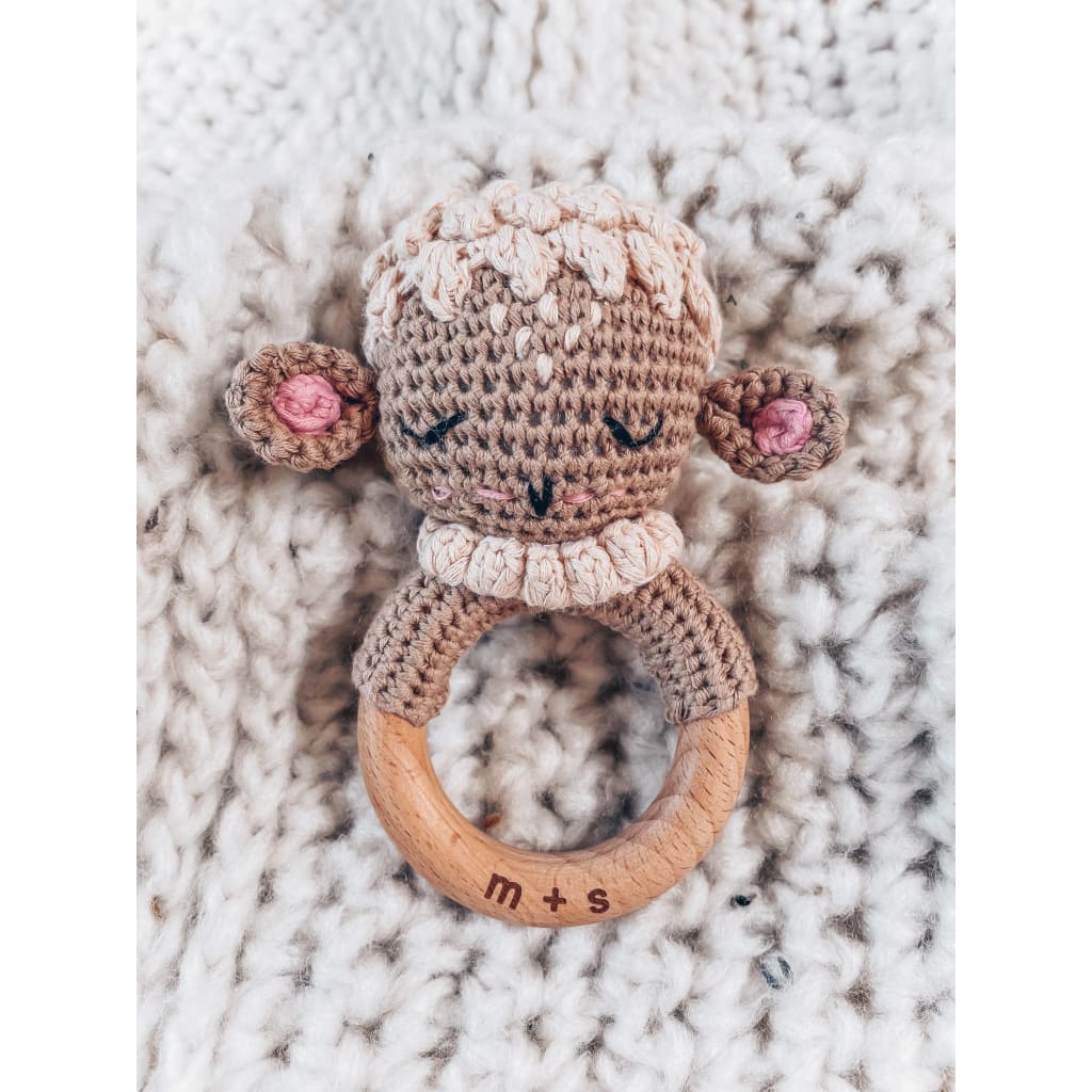 Marlowe and Sage - Lamb Hand Crochet Rattle - Tan - Health &