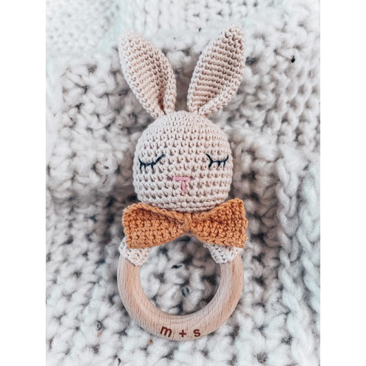 Marlowe and Sage LLC - Bowtie Bunny Hand Crochet Rattle -