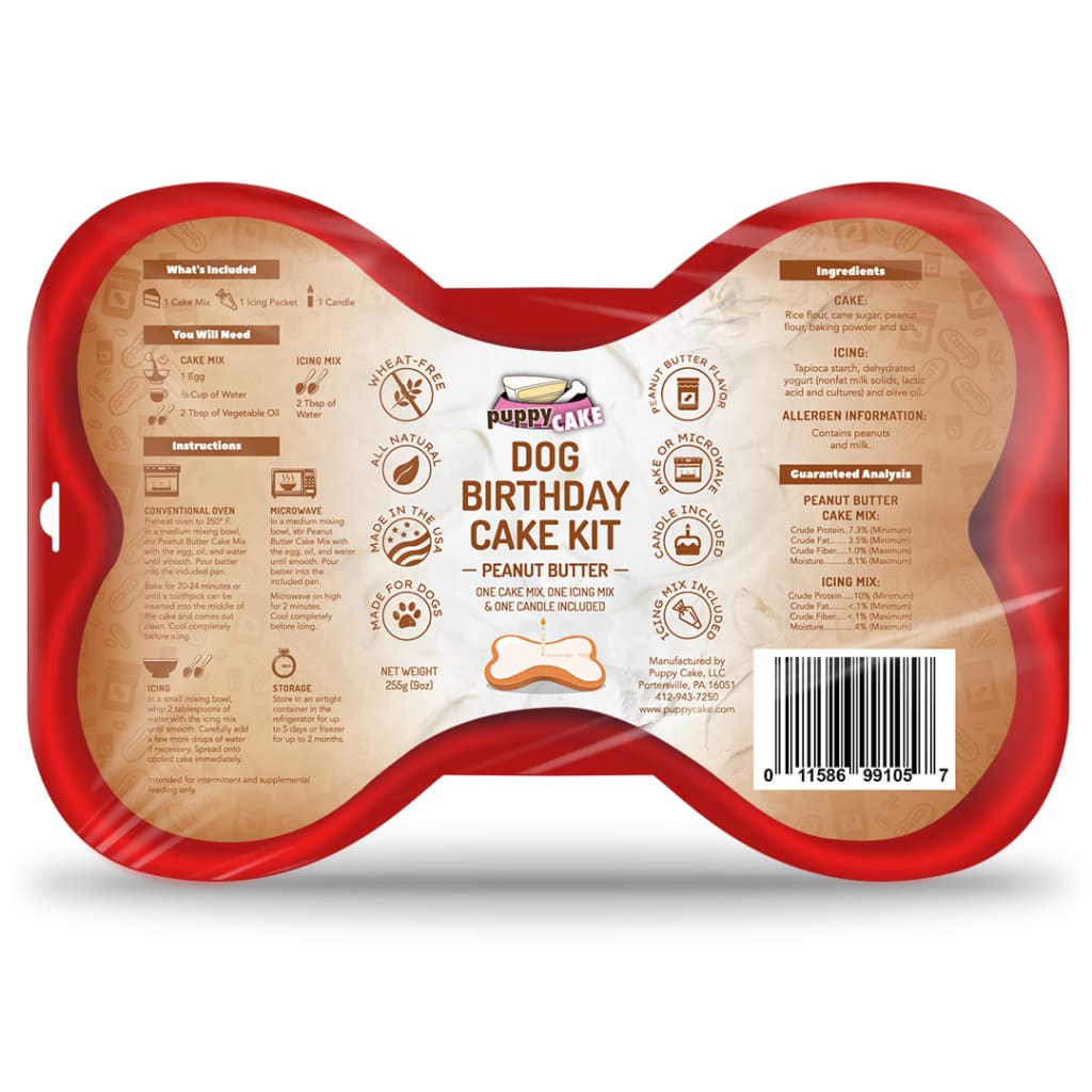Puppy Cake - Dog Birthday Kit - Peanut Butter (Wheat-free) -