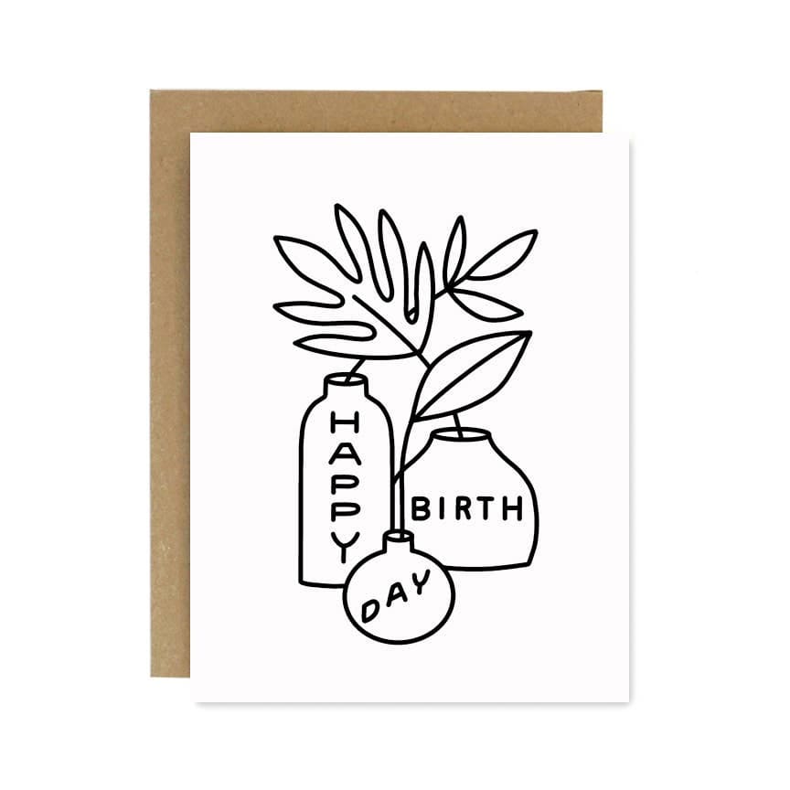 Worthwhile Paper - Happy Birthday Leaves and Vases Card -